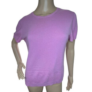 Saks Fifth Avenue Classic Pink Cashmere Short Sleeve Sweater Top